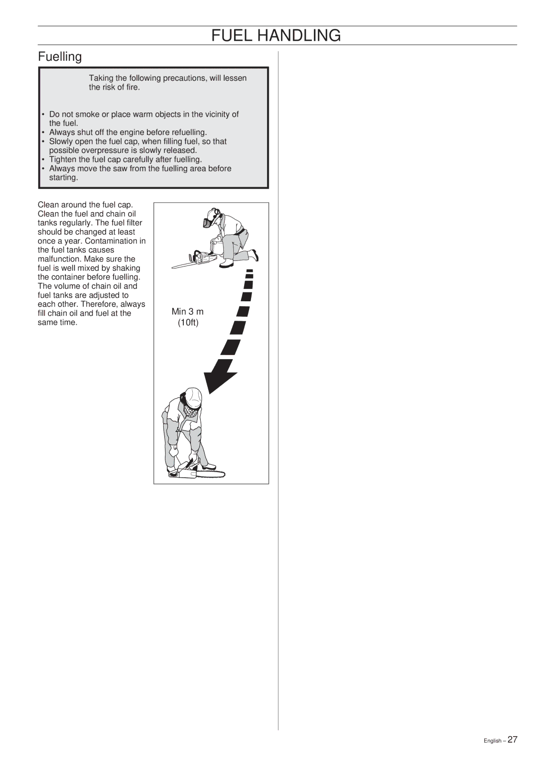 Husqvarna 55 Rancher manual Fuelling, Min 3 m, 10ft 