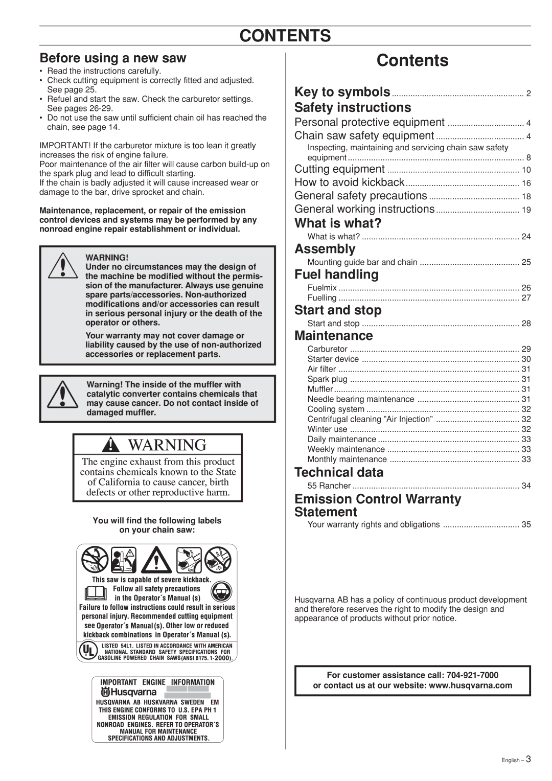 Husqvarna 55 Rancher manual Contents 