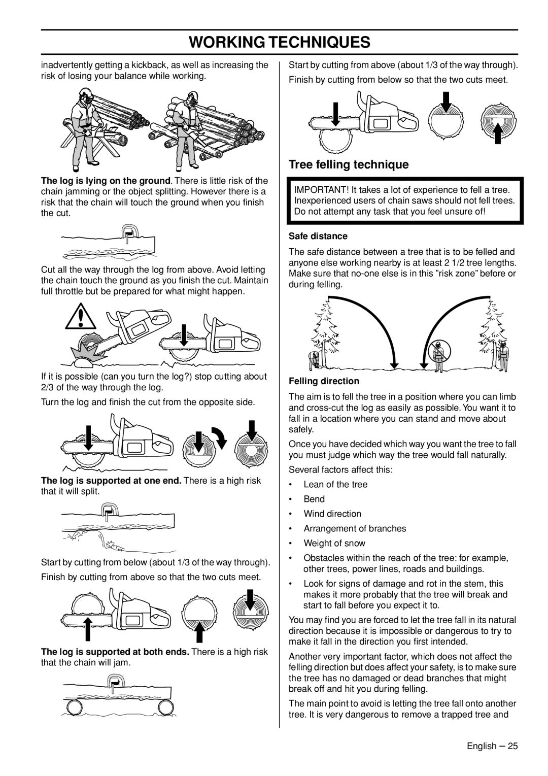 Husqvarna 550XPG, 545 manual Tree felling technique, Safe distance, Felling direction 