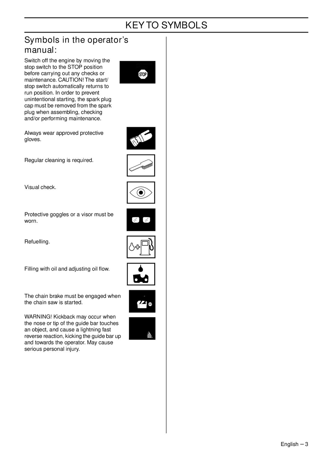 Husqvarna 550XPG, 545 Symbols in the operator’s manual 