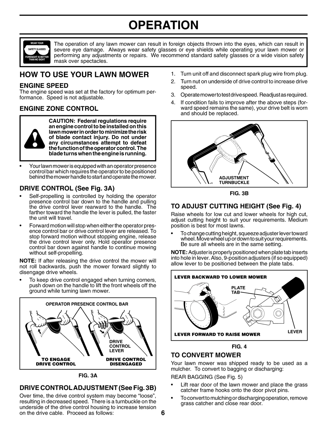 Husqvarna 5521 CHV 96143000106 manual HOW to USE Your Lawn Mower, Engine Speed, Engine Zone Control, To Convert Mower 