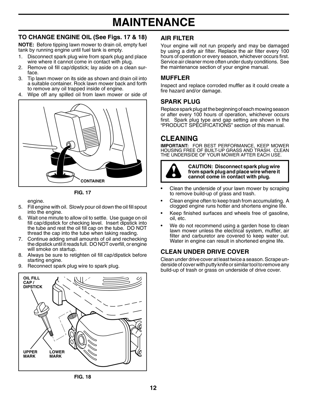 Husqvarna 5521BBC owner manual Cleaning, AIR Filter, Muffler, Spark Plug, Clean Under Drive Cover 