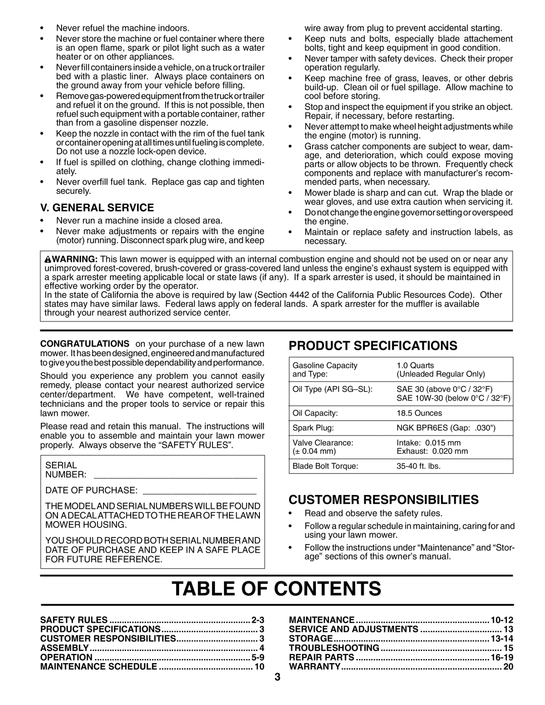 Husqvarna 5521BBC owner manual Table of Contents 