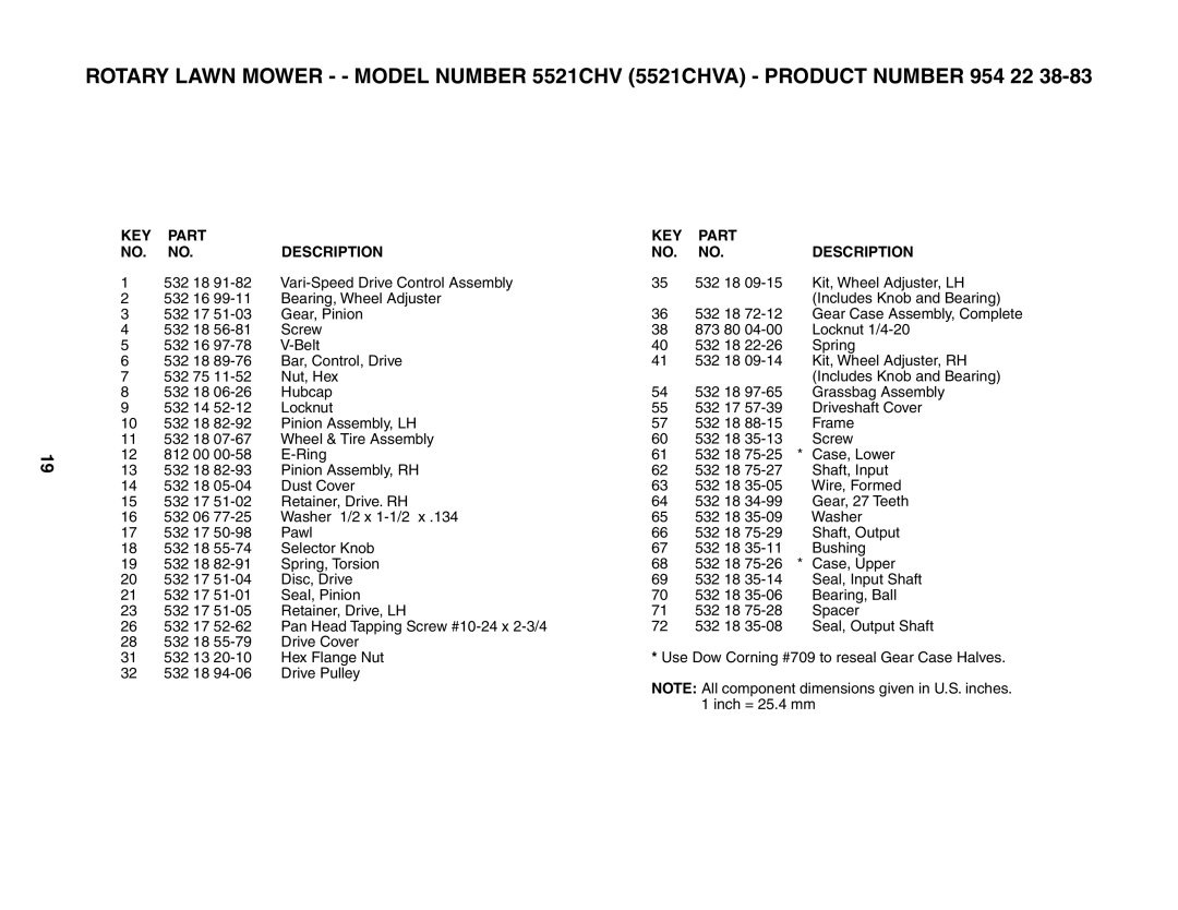 Husqvarna 5521CHV owner manual KEY Part Description 