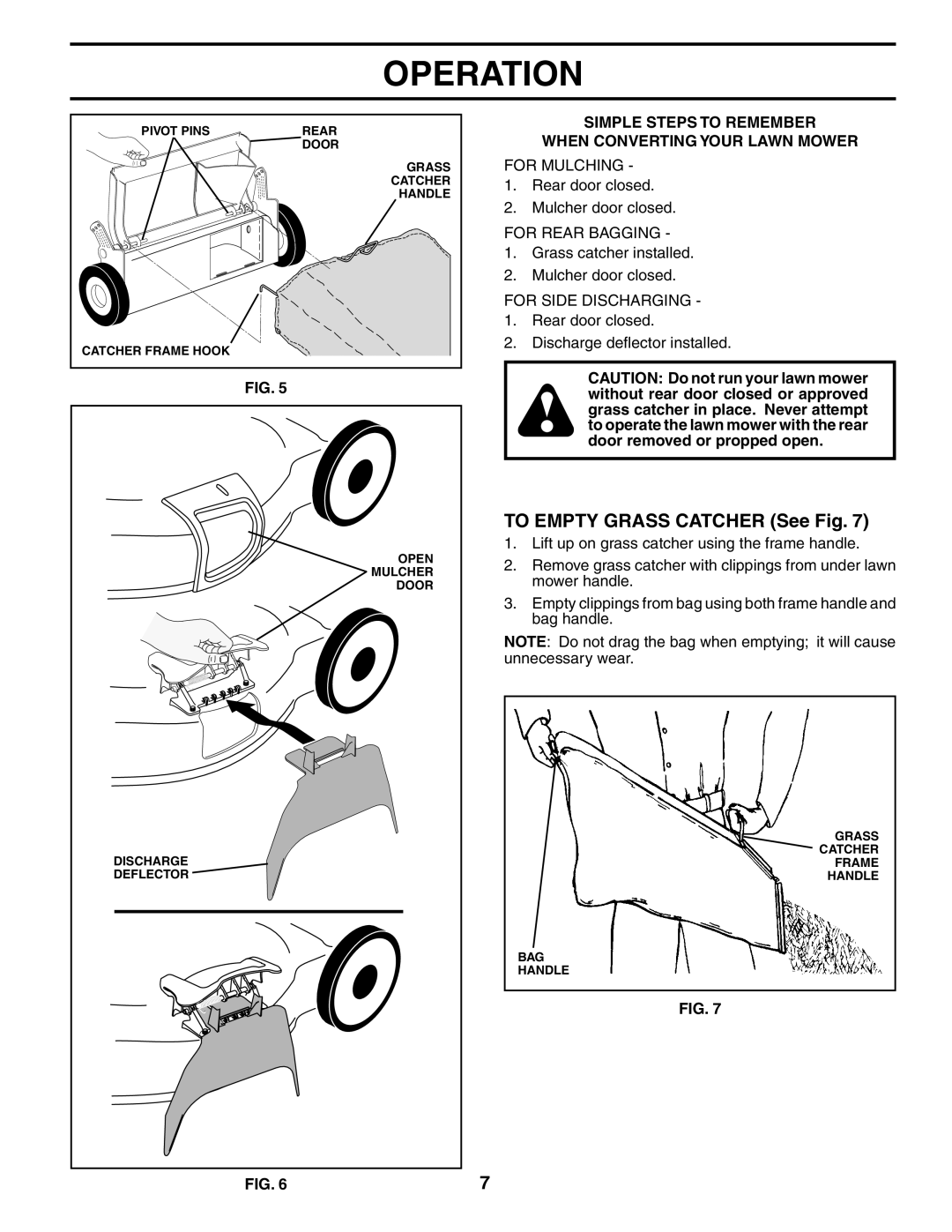 Husqvarna 5521CHV owner manual To Empty Grass Catcher See Fig, Simple Steps to Remember When Converting Your Lawn Mower 