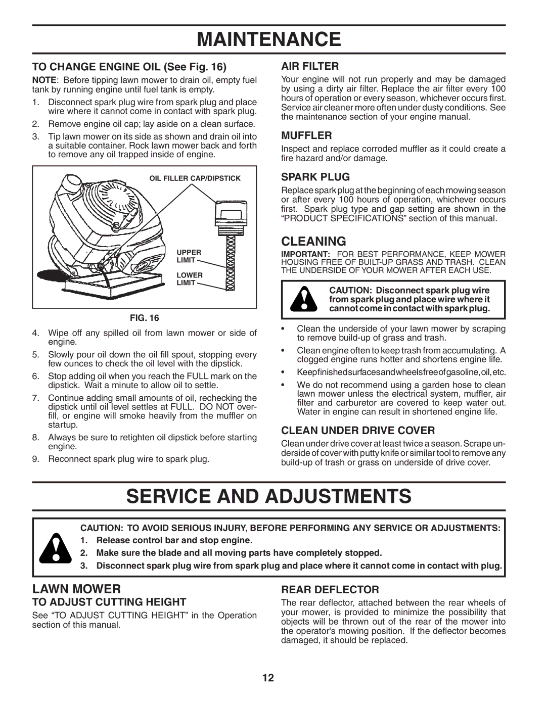 Husqvarna 5521RS owner manual Service and Adjustments, Cleaning 