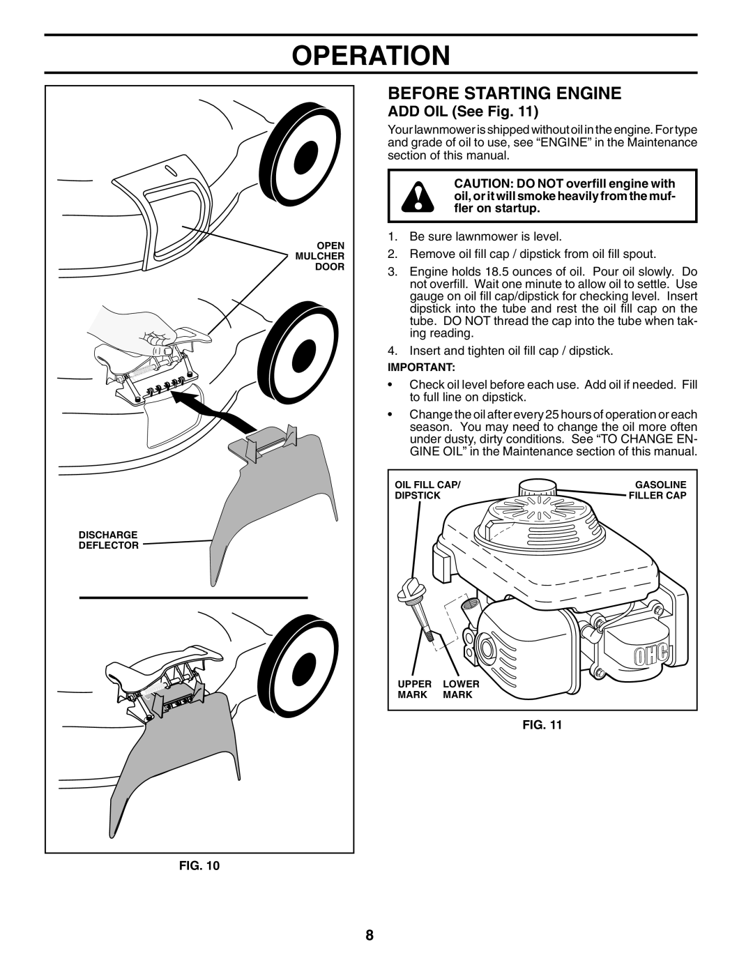 Husqvarna 5521RSX owner manual Before Starting Engine, ADD OIL See Fig 