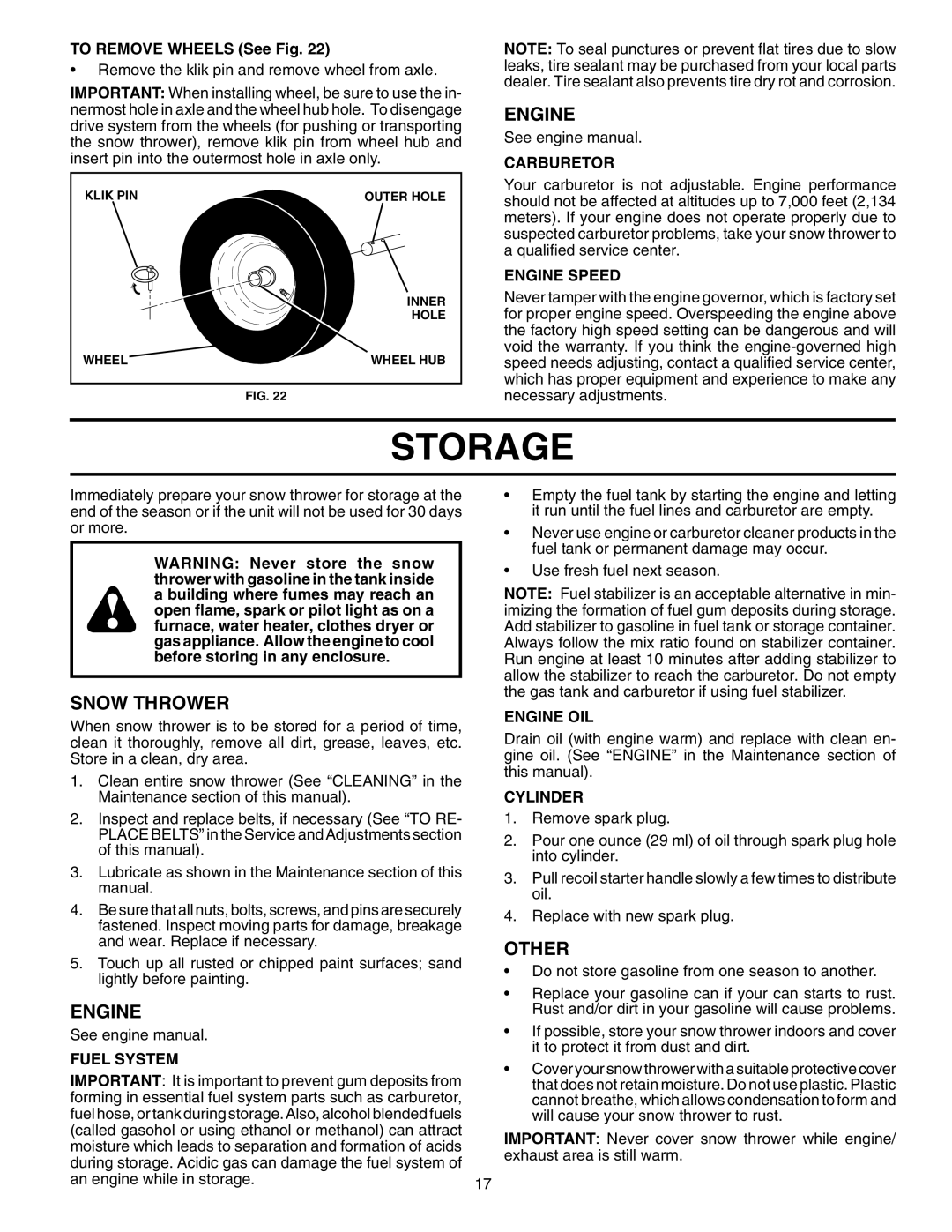 Husqvarna 5524SE owner manual Storage, Other 