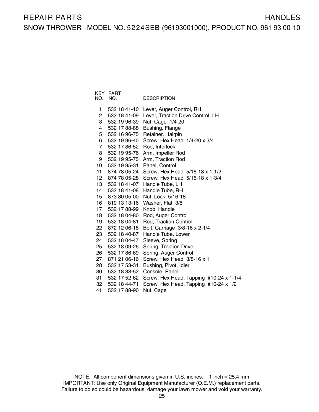 Husqvarna 5524SEB owner manual Repair Parts 