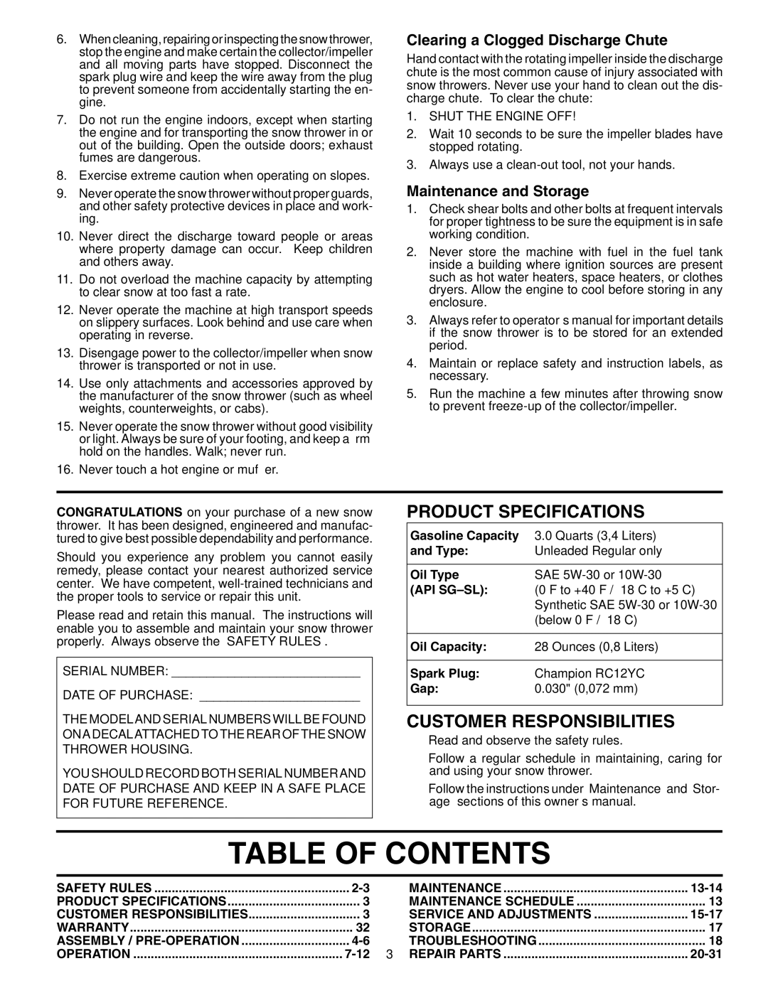 Husqvarna 5524SEB owner manual Table of Contents 