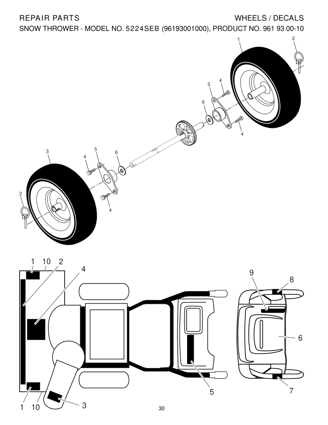 Husqvarna 5524SEB owner manual Repair Parts Wheels / Decals 