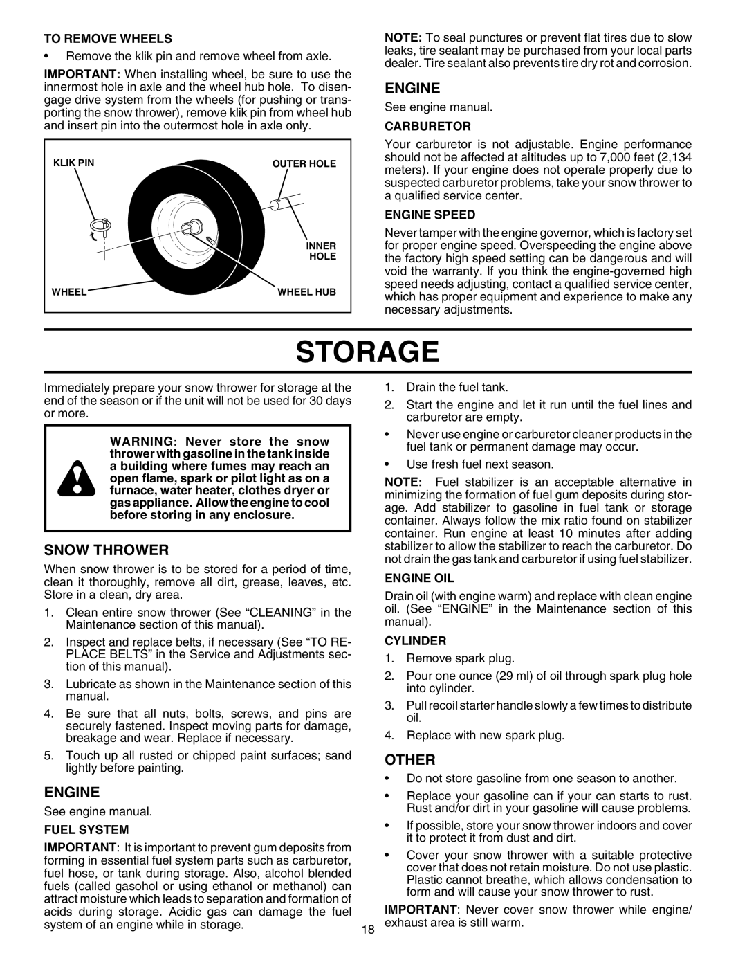 Husqvarna 5524ST owner manual Storage, Other 