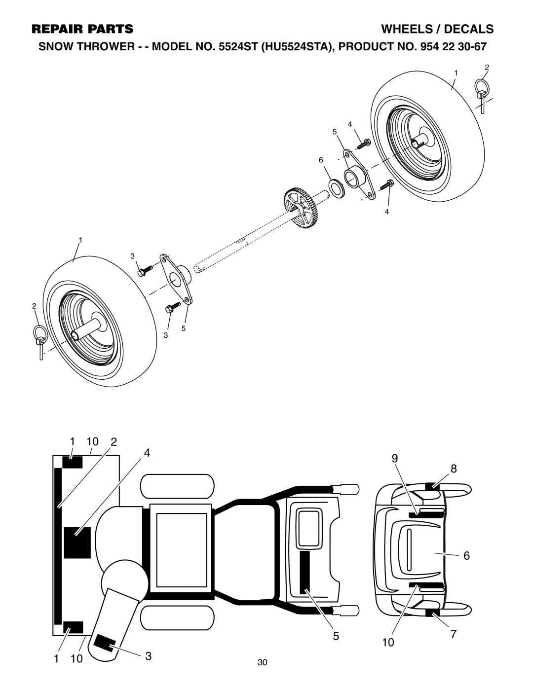 Husqvarna 5524ST owner manual Repairparts 