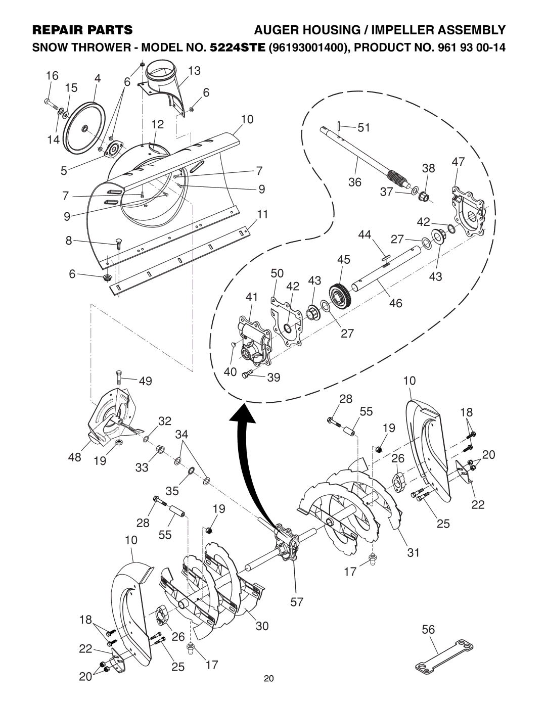 Husqvarna 5524STE owner manual Repair Parts Auger Housing / Impeller Assembly 