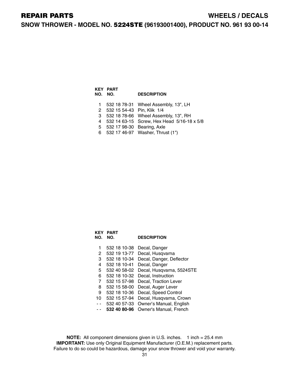 Husqvarna 5524STE owner manual 532 40 