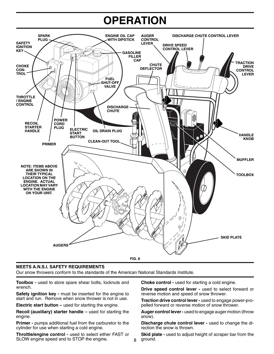 Husqvarna 5524STE Meets A.N.S.I. Safety Requirements, Recoil auxiliary starter handle used for starting the engine 