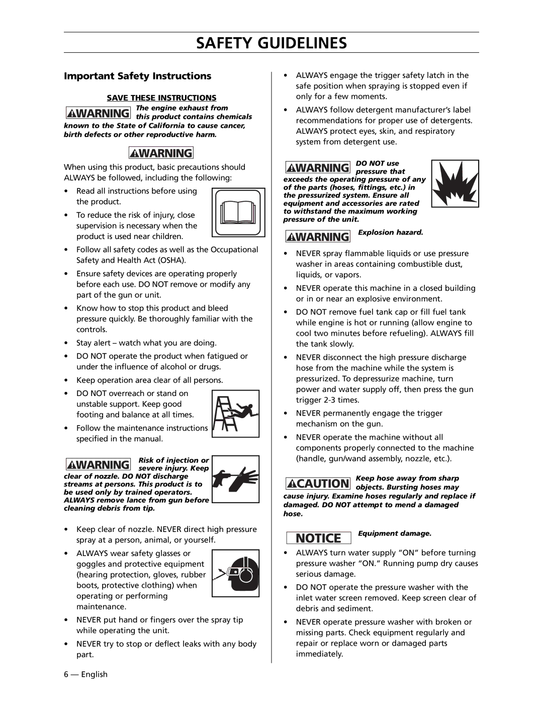 Husqvarna 9030PW, 5525PW, 6026PW, 1335PW manual Safety Guidelines, Important Safety Instructions 