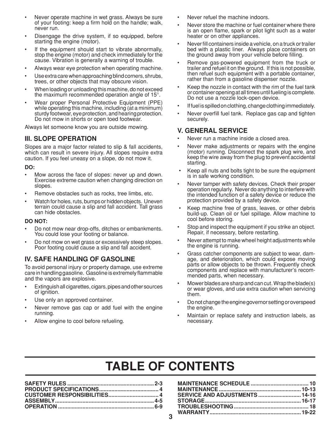 Husqvarna 5525PW warranty Table of Contents 