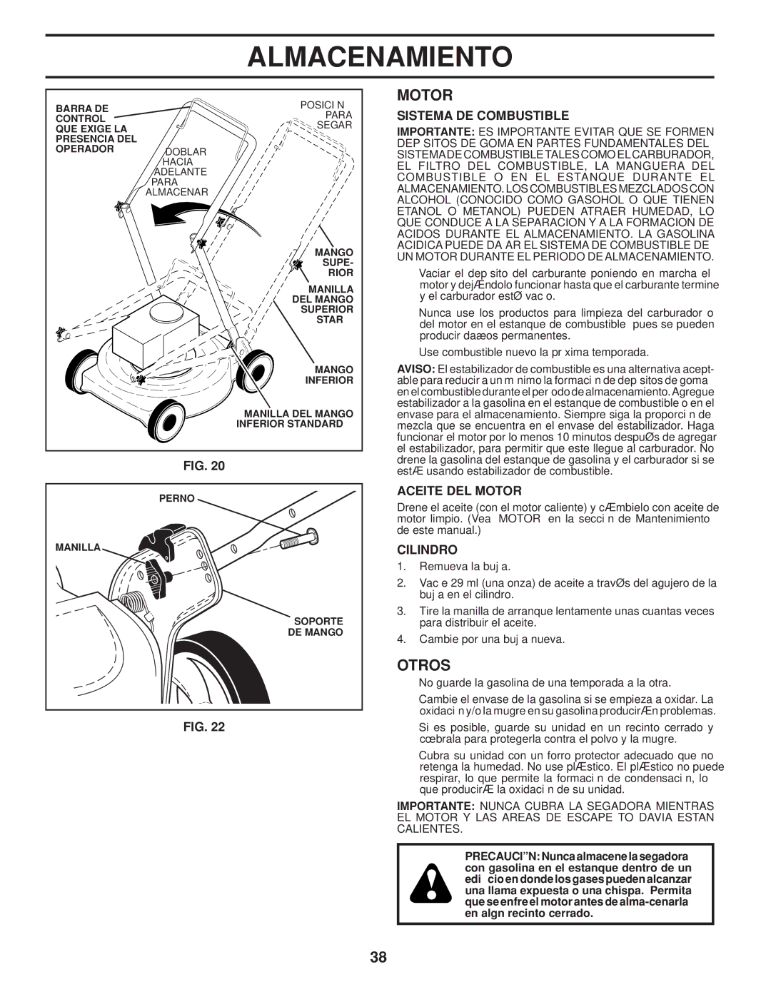 Husqvarna 5525PW warranty Otros, Sistema DE Combustible, Aceite DEL Motor, Cilindro 