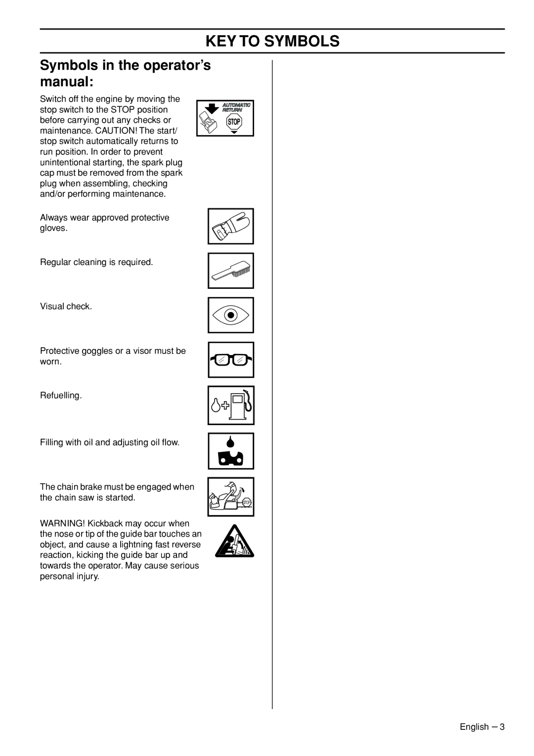 Husqvarna 556, 555, 562XPG, 560XPG Symbols in the operator’s manual 