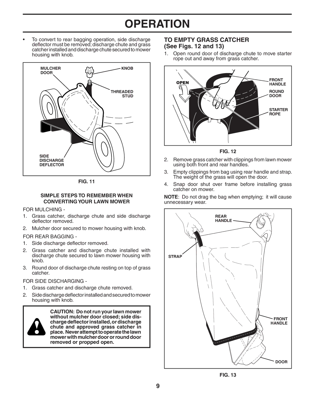 Husqvarna 55B21HV owner manual To Empty Grass Catcher See Figs, Simple Steps to Remember When Converting Your Lawn Mower 