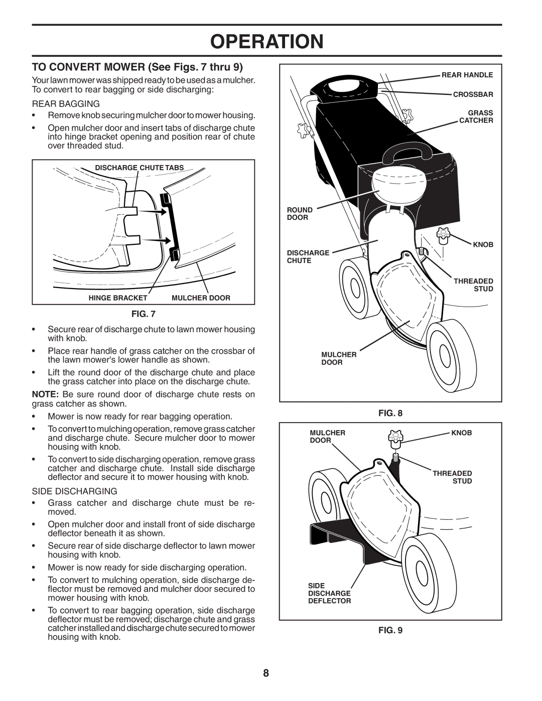 Husqvarna 55C21HV owner manual To Convert Mower See Figs thru, Rear Bagging 