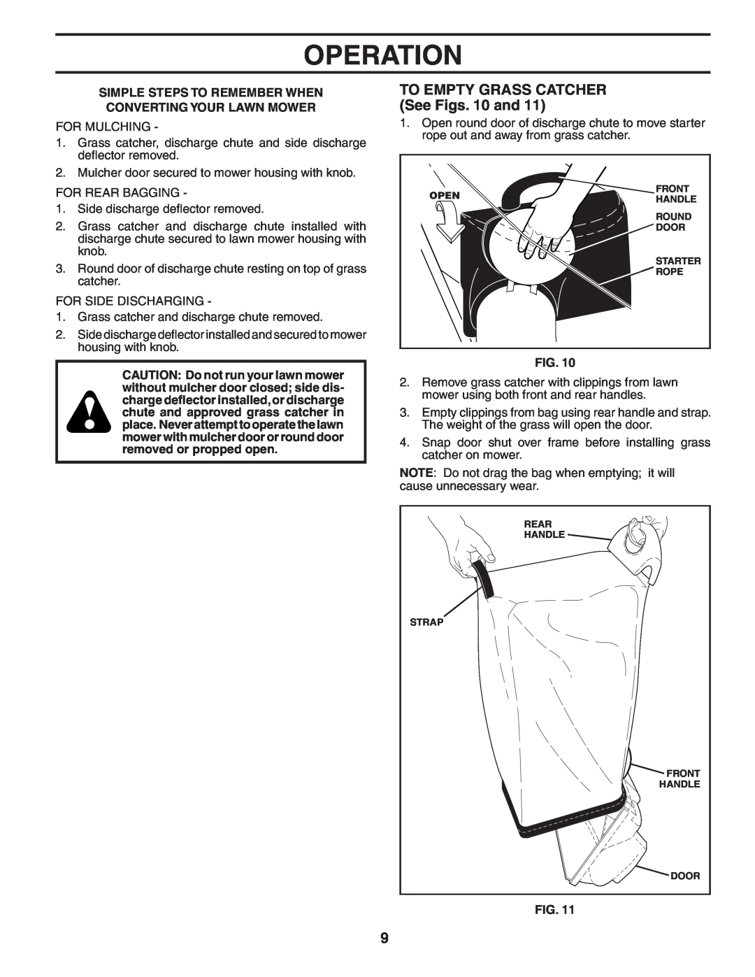 Husqvarna 55C21HV owner manual TO EMPTY GRASS CATCHER See Figs. 10 and, Operation, Simple Steps To Remember When 