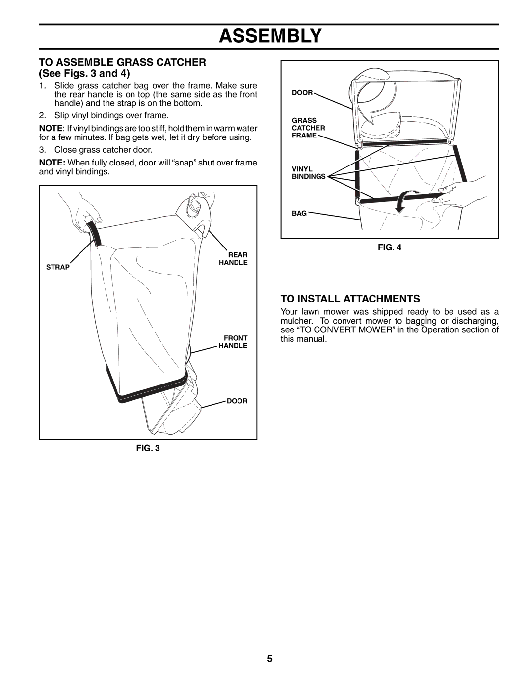 Husqvarna 55R21HV owner manual To Assemble Grass Catcher See Figs, To Install Attachments 