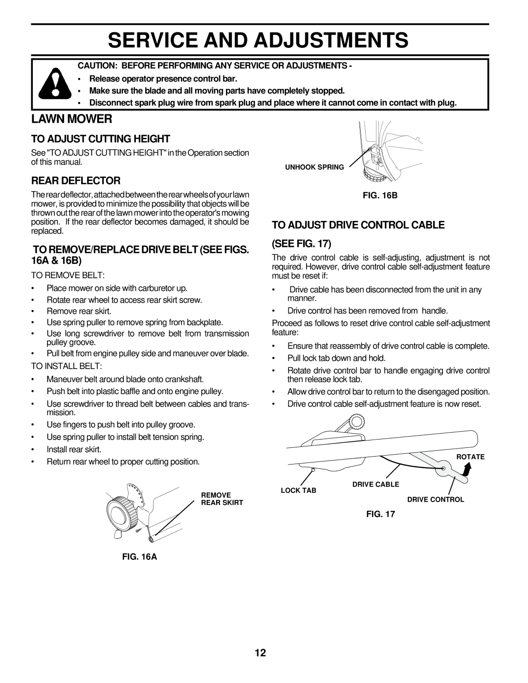 Husqvarna 560sr Service and Adjustments, To Adjust Cutting Height, Rear Deflector, To Adjust Drive Control Cable 