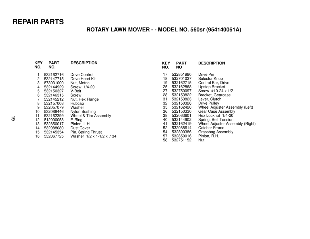 Husqvarna 560sr owner manual Repair Parts 