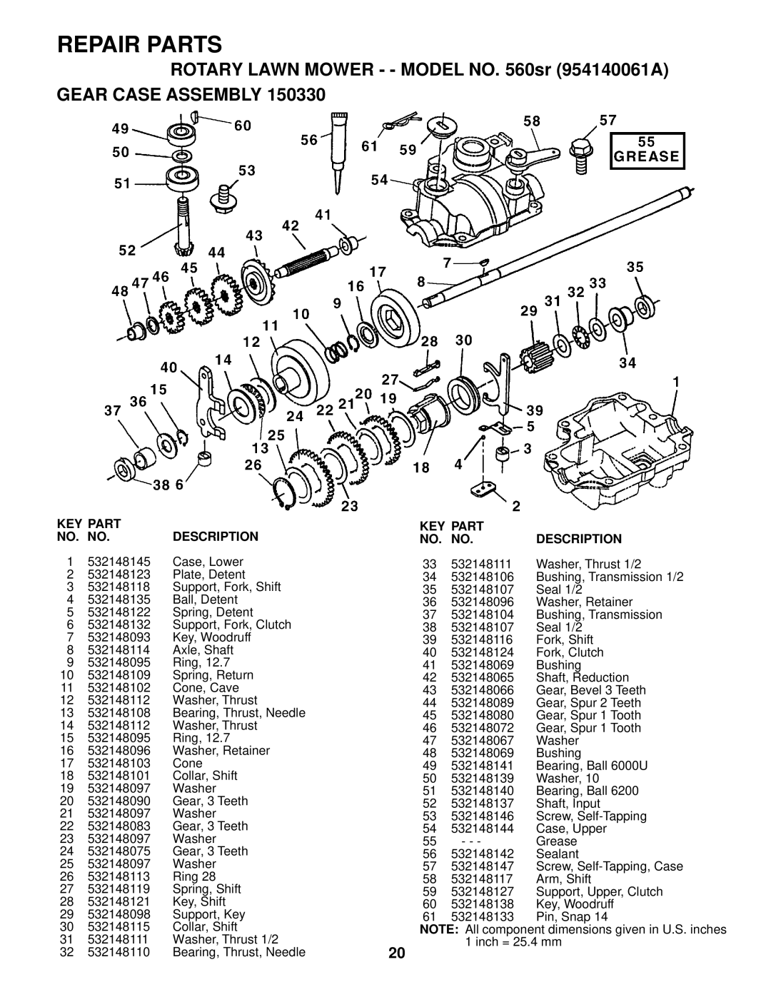 Husqvarna 560sr owner manual KEY Part NO. no Description 