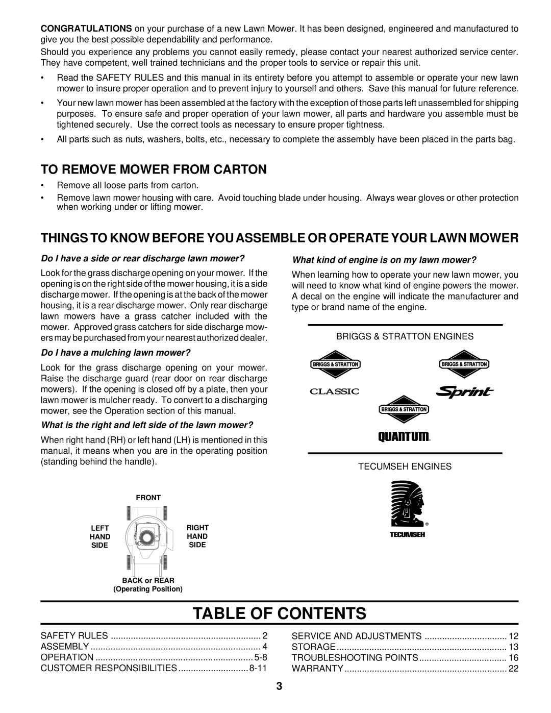 Husqvarna 560sr owner manual Table of Contents 