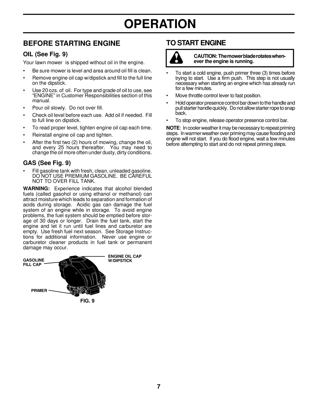 Husqvarna 560sr owner manual Before Starting Engine, To Start Engine, OIL See Fig, GAS See Fig 