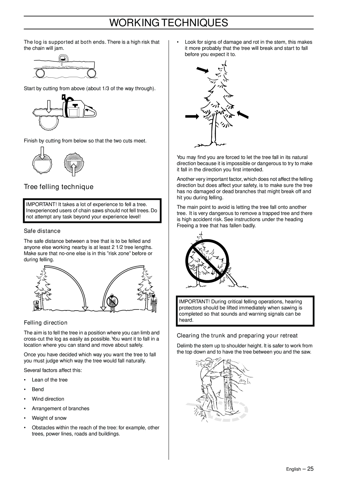 Husqvarna 570, 575XP manual Tree felling technique, Safe distance, Felling direction 