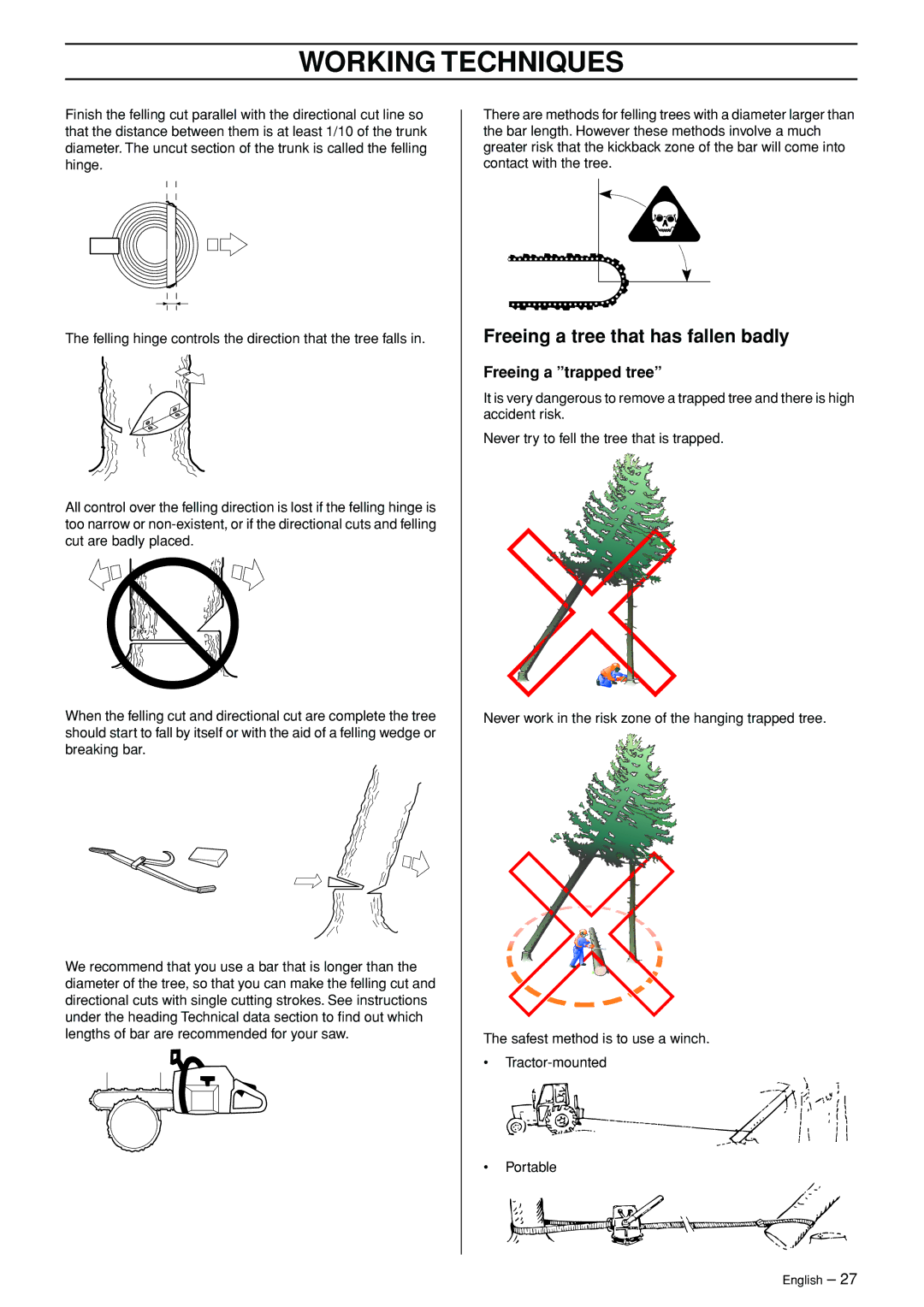 Husqvarna 570, 575XP manual Freeing a tree that has fallen badly, Freeing a trapped tree 