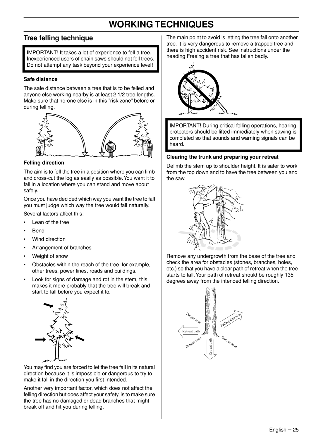 Husqvarna 576 XP EPA II, 570 EPA II manual Tree felling technique, Safe distance, Felling direction 