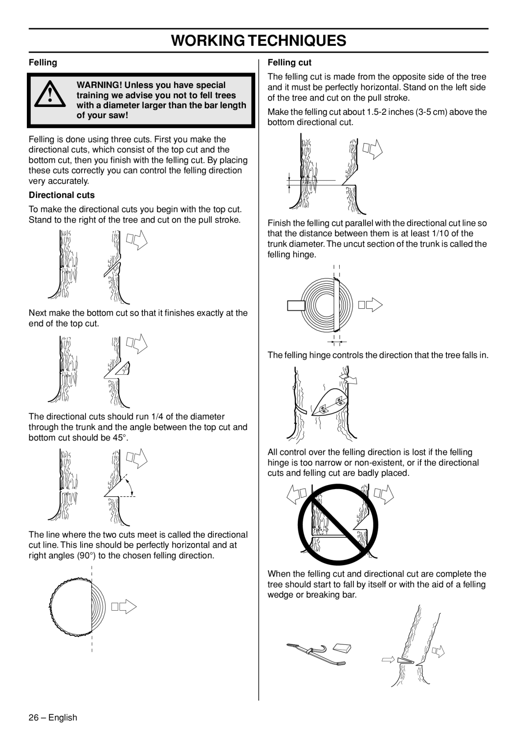 Husqvarna 570 EPA II, 576 XP EPA II manual Directional cuts, Felling cut 