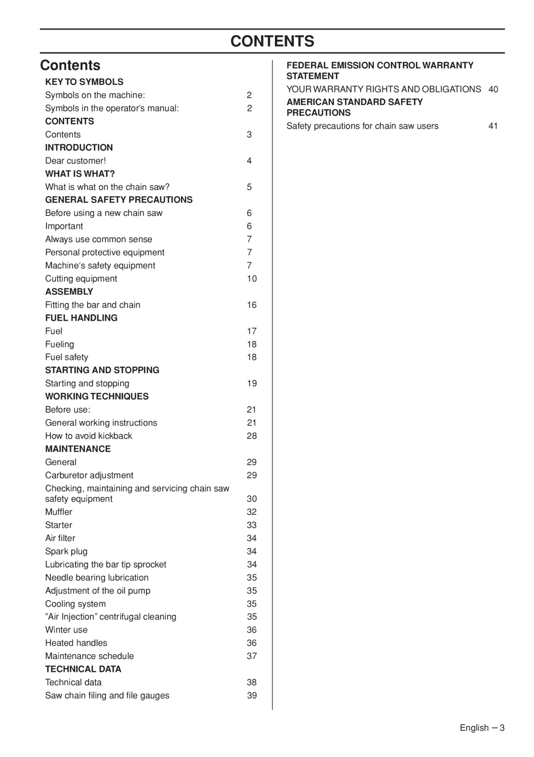 Husqvarna 576 XP EPA II, 570 EPA II manual Contents 