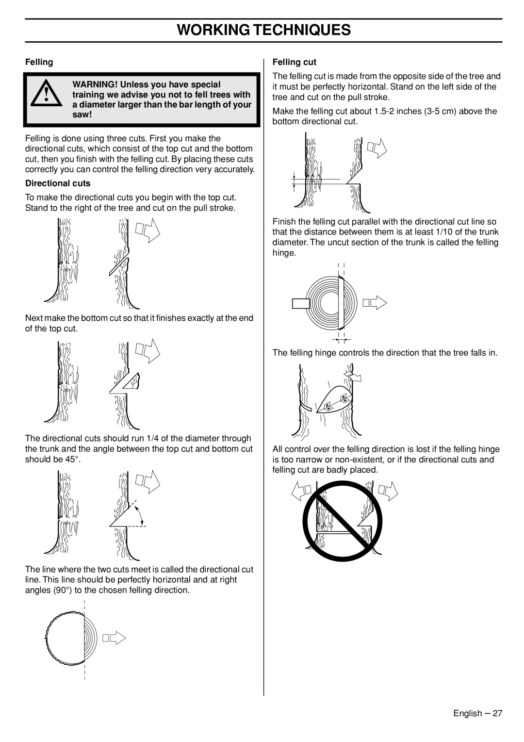 Husqvarna 575XP manual Directional cuts, Felling cut 