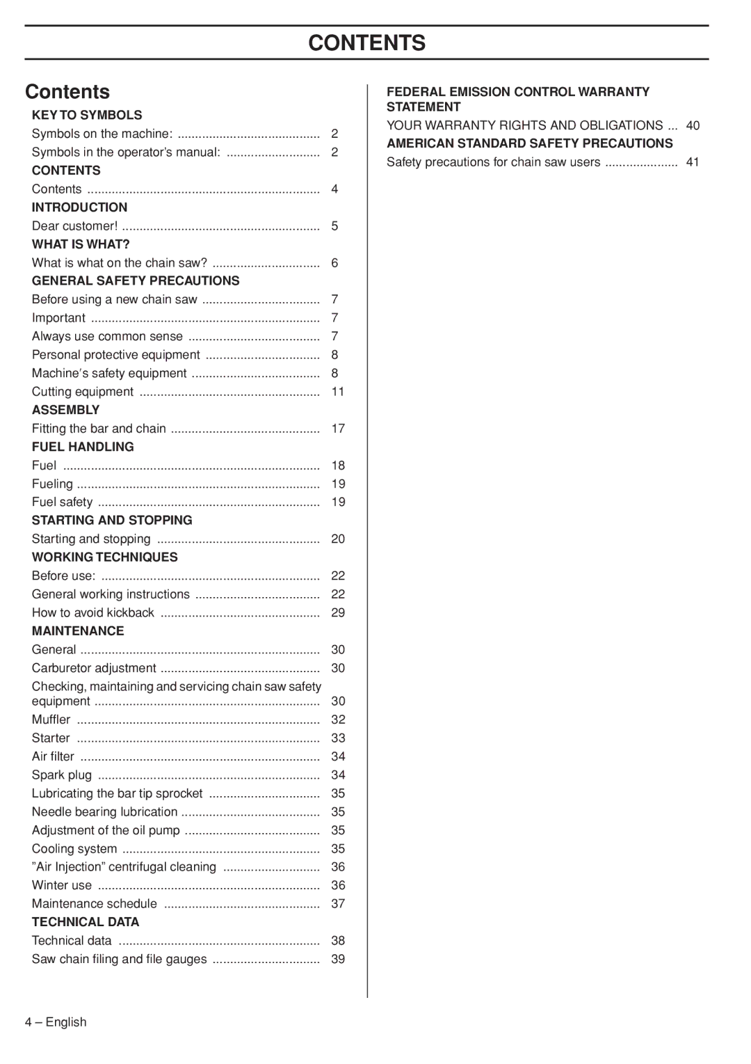 Husqvarna 575XP manual Contents 