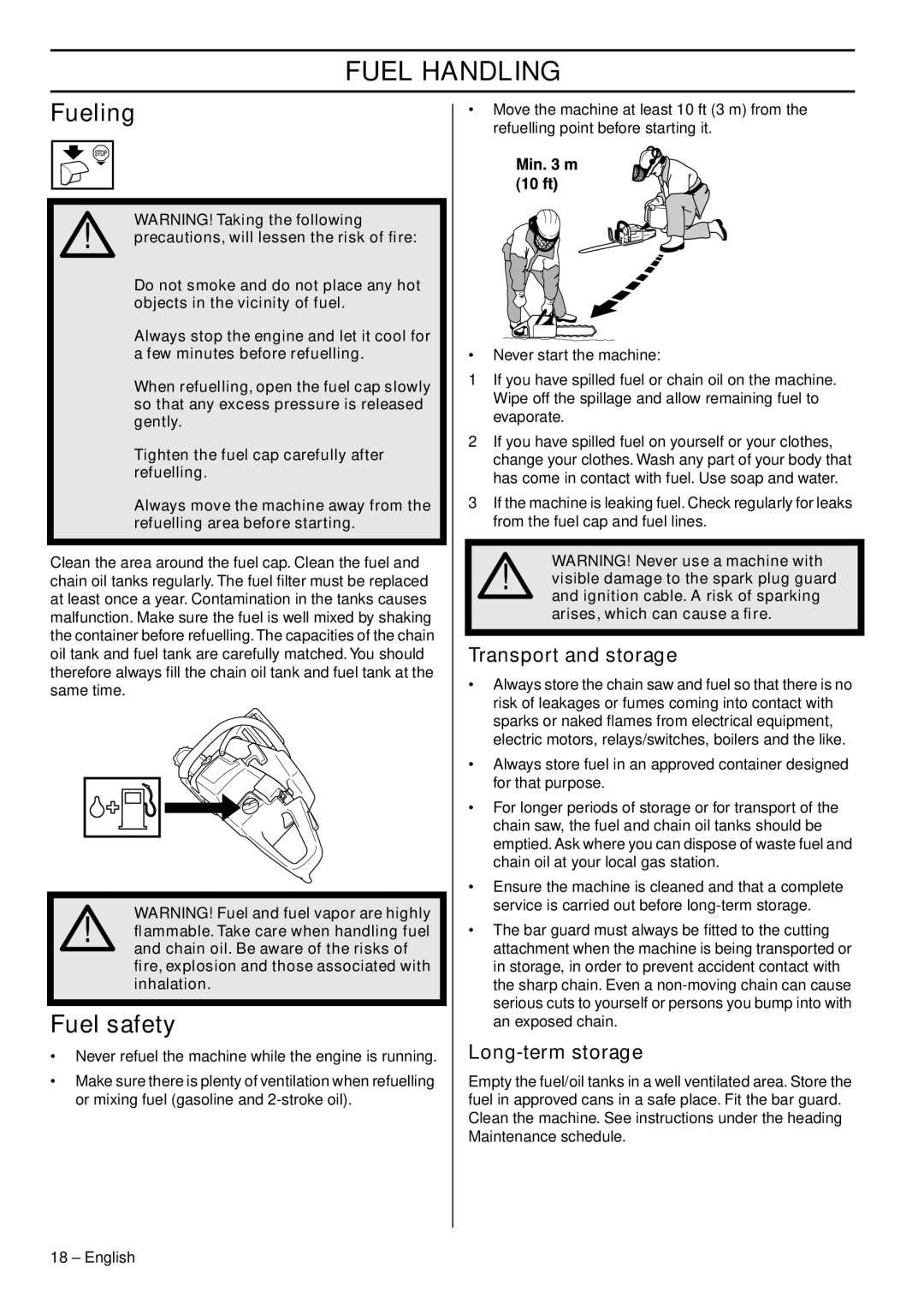 Husqvarna 576 XP EPA III, 570 EPA III, 1152353-95 manual Fueling, Fuel safety, Transport and storage, Long-term storage 