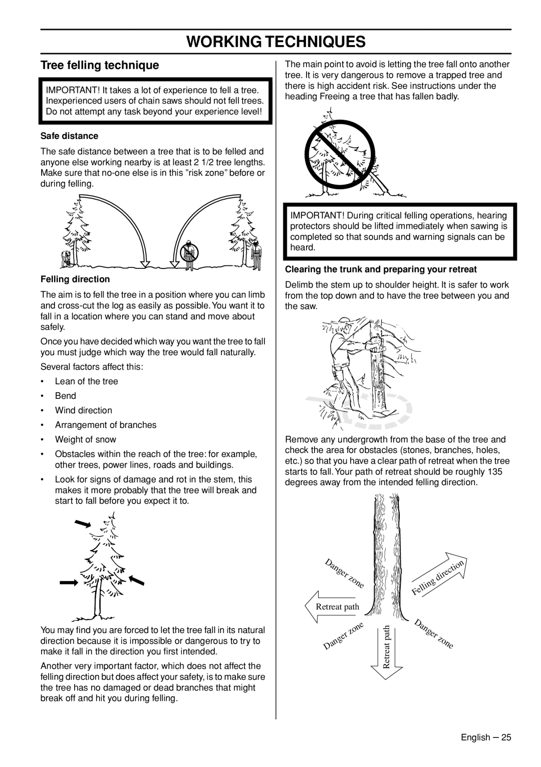 Husqvarna 570 EPA III, 576 XP EPA III, 1152353-95 manual Tree felling technique, Safe distance, Felling direction 