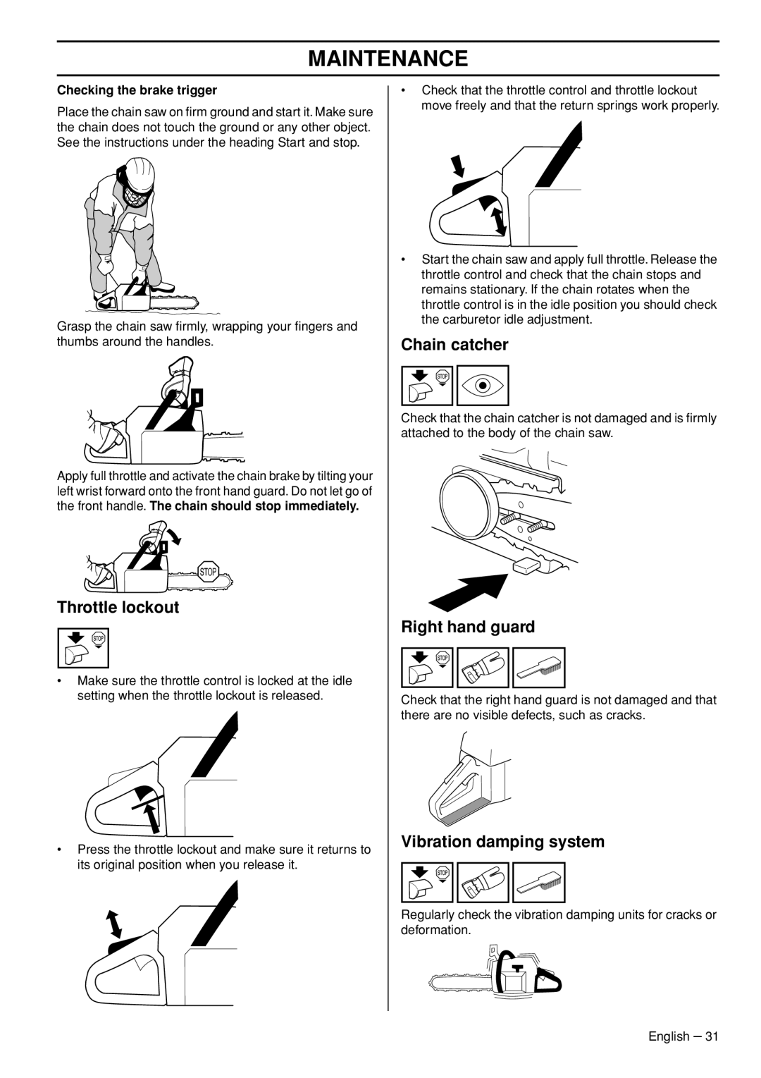 Husqvarna 570 EPA III, 576 XP EPA III, 1152353-95 manual Throttle lockout, Checking the brake trigger 