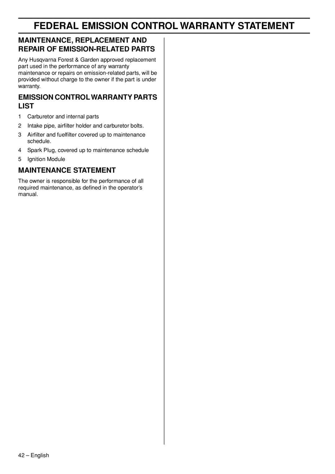 Husqvarna 576 XPG, 1153181-95 manual MAINTENANCE, Replacement Repair of EMISSION-RELATED Parts 