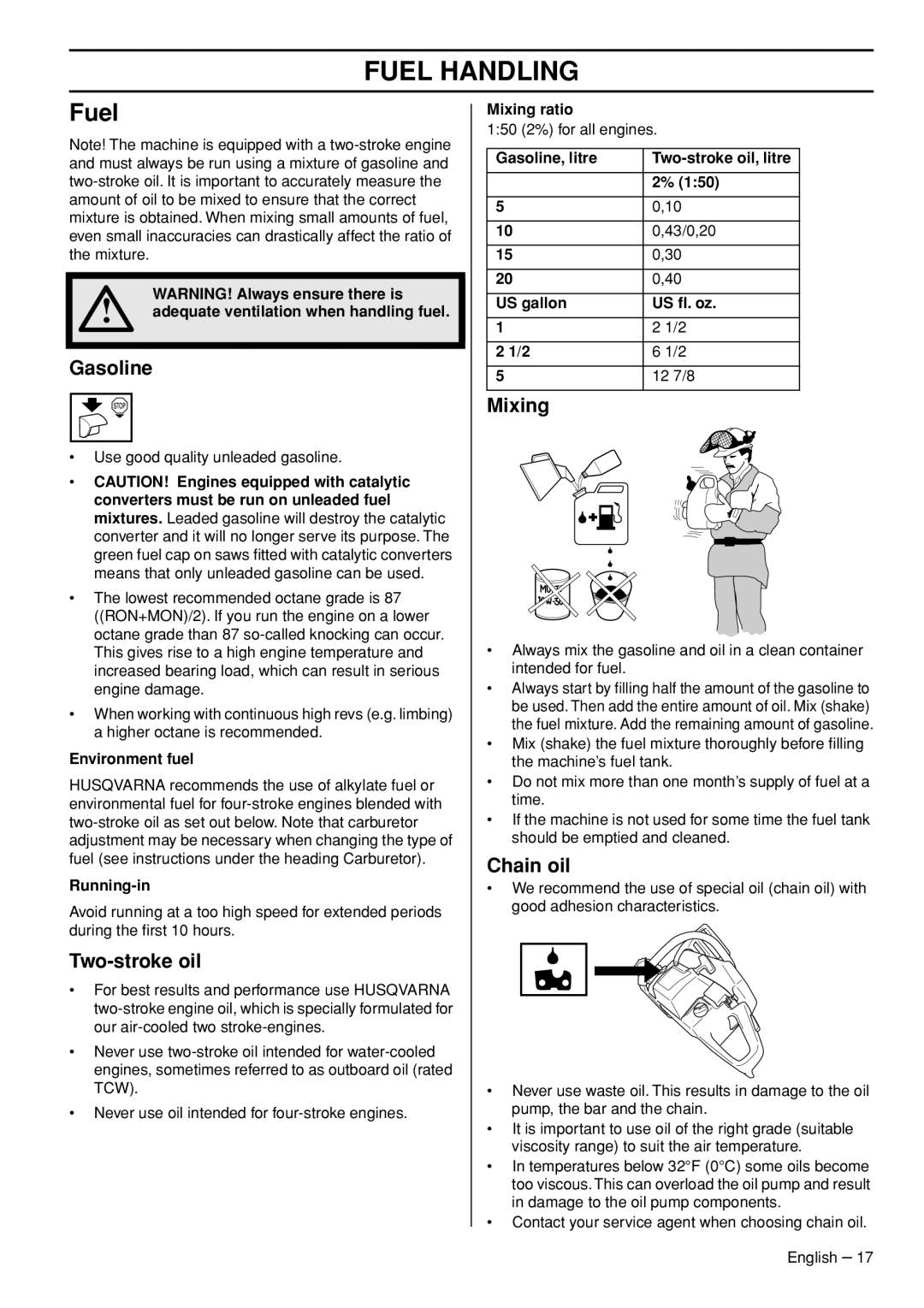 Husqvarna 576XP AutoTune manual Fuel Handling 