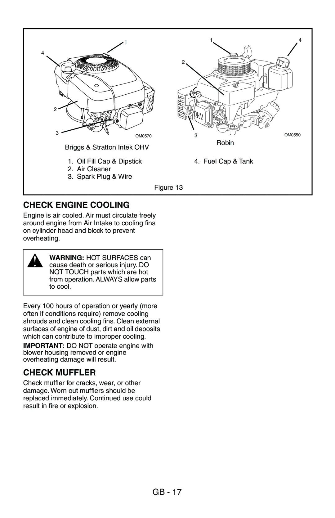 Husqvarna 580 R, 580 RS, 580 RSE, 580 RSW, 600 C owner manual Check Engine Cooling, Check Muffler 