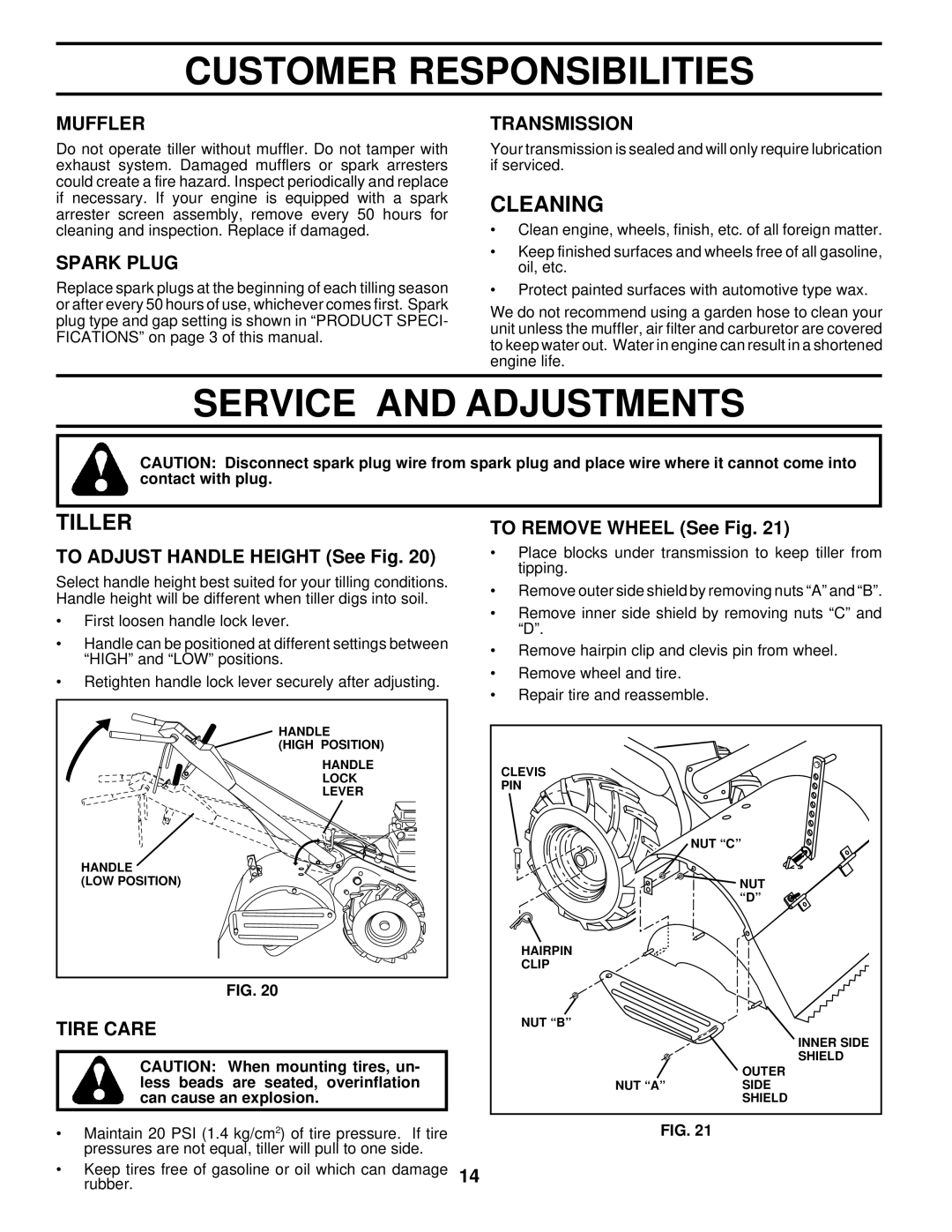 Husqvarna 600CRT owner manual Service and Adjustments, Cleaning, Tiller 