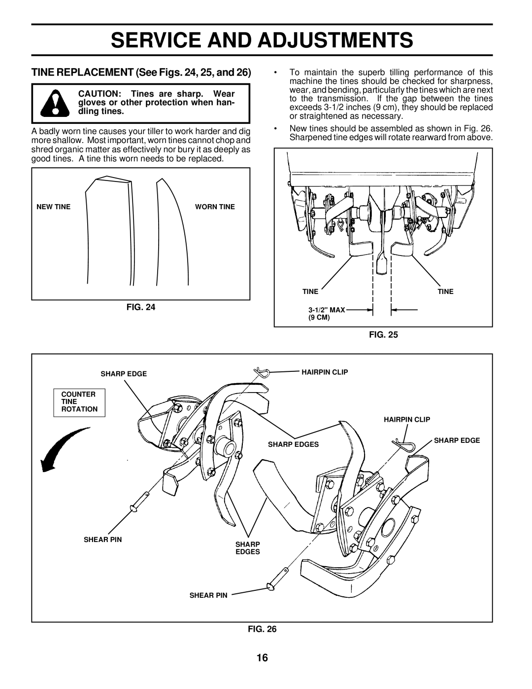 Husqvarna 600CRT owner manual Tine Replacement See Figs , 25 