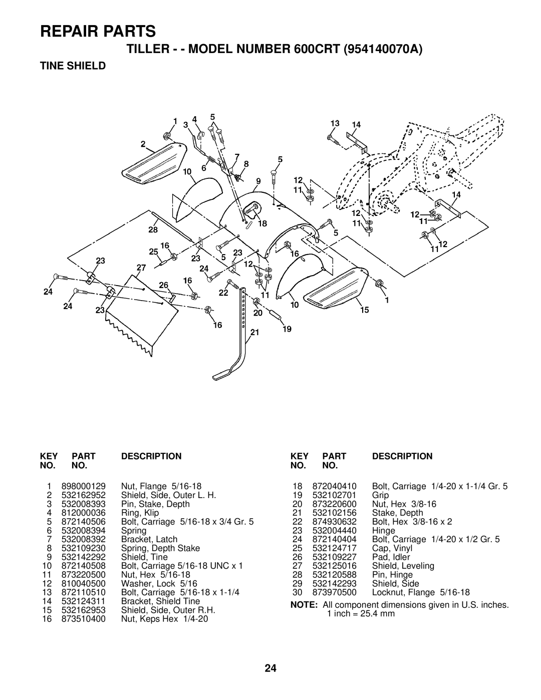 Husqvarna 600CRT owner manual Tine Shield 