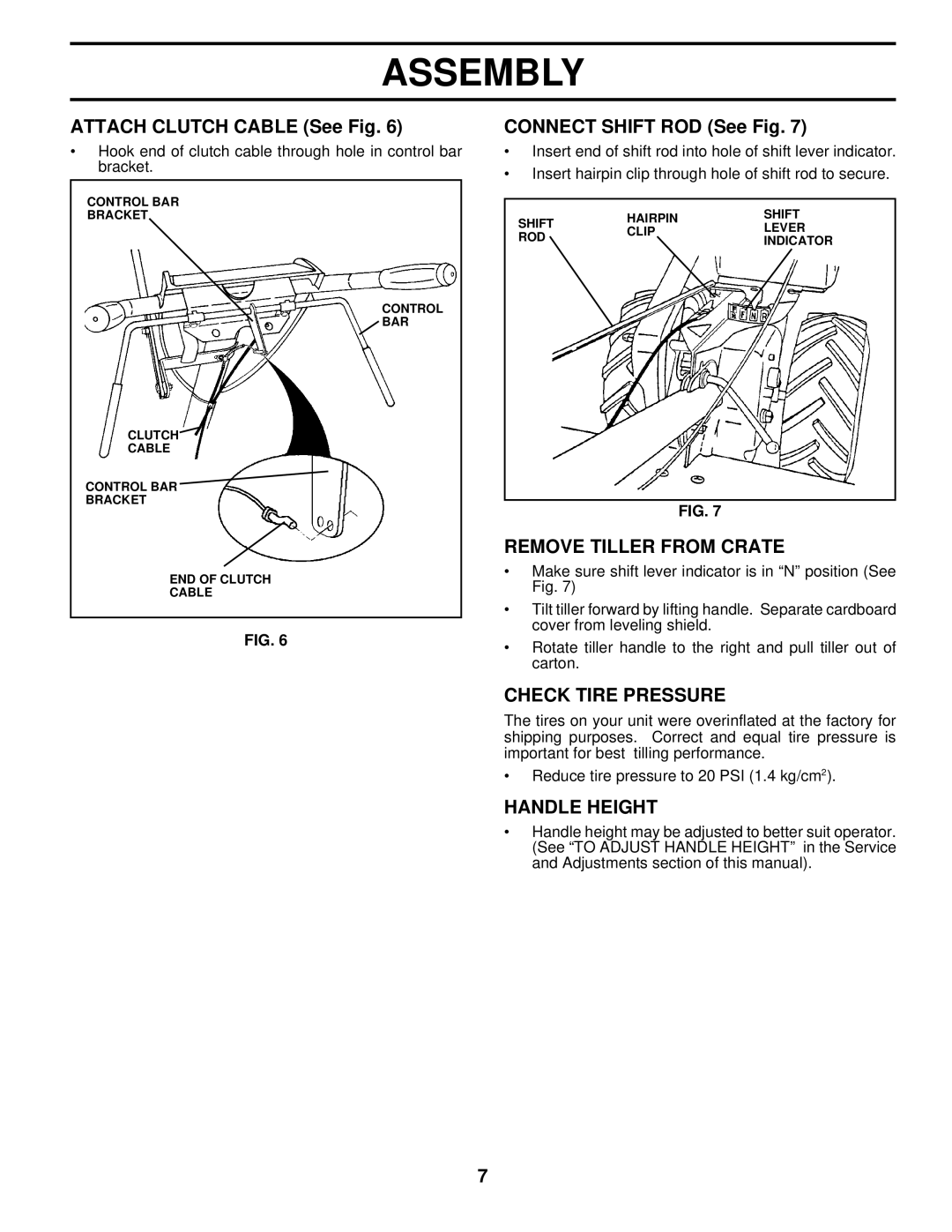 Husqvarna 600CRT Attach Clutch Cable See Fig, Connect Shift ROD See Fig, Remove Tiller from Crate, Check Tire Pressure 